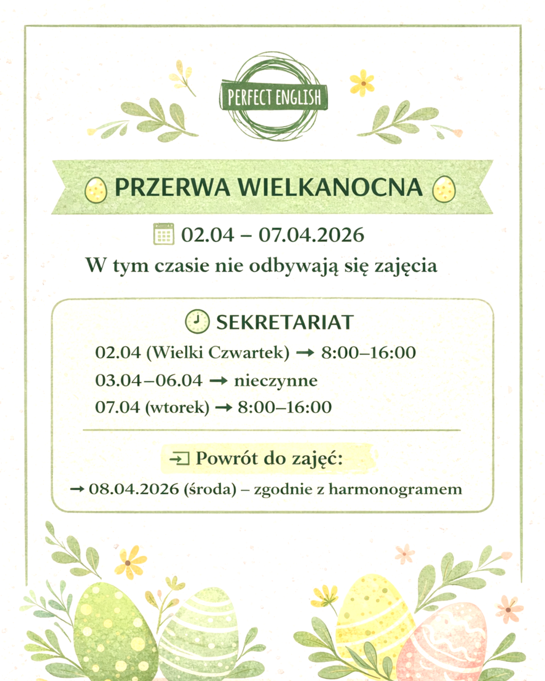 🐣 Przerwa wielkanocna w Perfect English